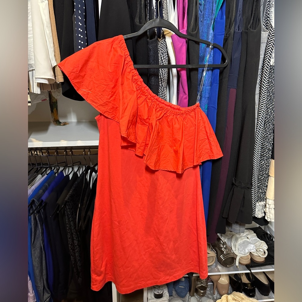 Red one shoulder dress
